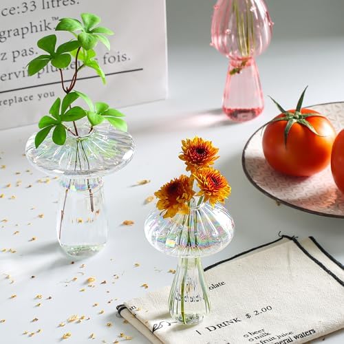 Plant Propagation Station, Set of 6 Clear Glass Mushroom Vase - Image 6