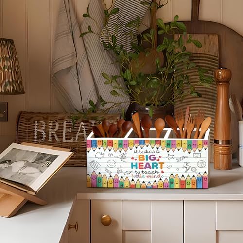 Teacher Pen Pencil Holder for Desk, Teacher Appreciation Gifts, It Takes a Big Heart to Help Shape Little Minds Wooden Box Sign Decorations for Office Classroom Desk Tabletop - Image 6