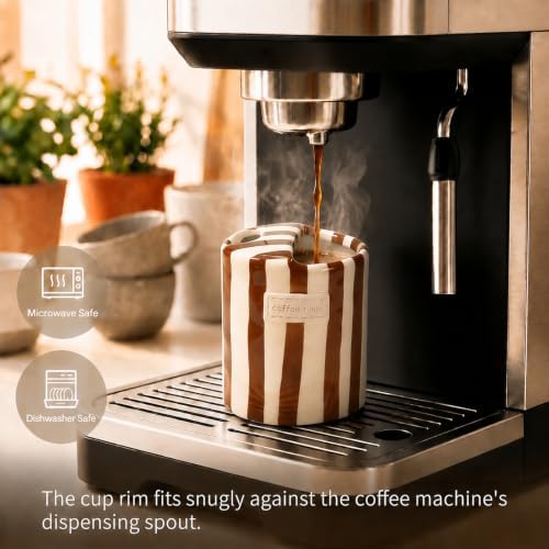 Ceramic Coffee Mug with Half Lid 12oz, Retro Striped - Image 3