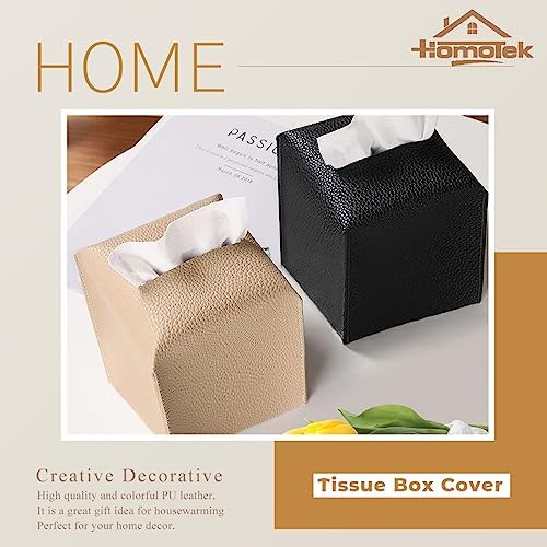 HOMOTEK 2 Pack Tissue Box Cover, Square PU Leather Tissue Holder, Decorative Facial Tissue Cube Paper Organizer Dispenser for Bathroom, Night Stands, Desk, Car 5X5X5'' - Beige, Pebble Grain - Image 6