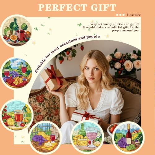 Leatrice 6 Pcs Diamond Art Coasters Small Diamond Painting Kits for Adults - Image 6