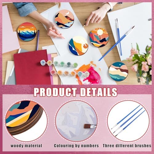 Reallnaive 8 Pcs Mountain Paint by Numbers Kit for Adults Wooden Coasters - Image 3