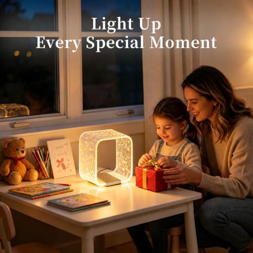 LED Small Table Lamp, Modern Minimalist Square Hollow Acrylic Nightstand Lamp, Warm Plug-in Desk Lamp for Bedroom Living Room Home Decor - Image 6