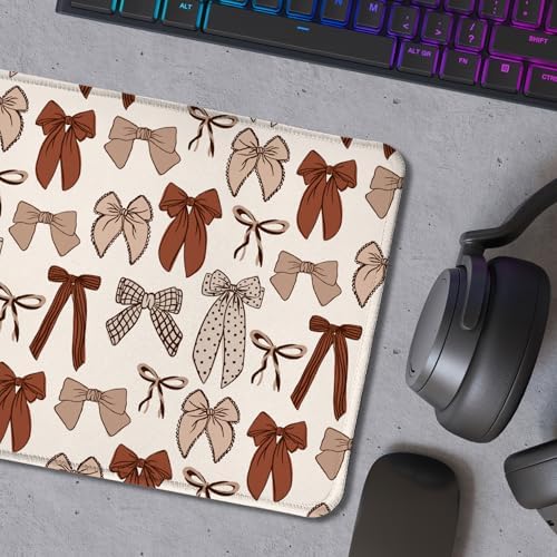 Coquette Neutral Bow Mouse Pad, Preppy Girly Brown Bow Aesthetic Mouse Pads for Wireless Mouse Computers Laptop Desk Accessories, Coquette Coquette Girly Neutral Office Supplies, 9.5x7.9 Inch - Image 5