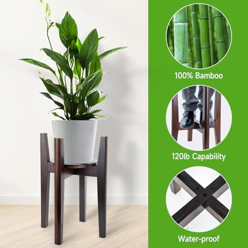 2 Packs Adjustable Plant Stand with Tray,Indoor Wood Plant Stand Fit 8'' to 12'' Planter,Mid Century Modern Flower Pot Holder Rack(Plant and Pot Not Included) Walnut - Image 4