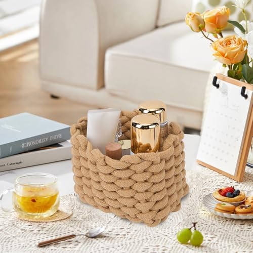 CREATCABIN Woven Small Baskets Cotton Rope Baskets for Organization Bin Camel Boho Square Storage Basket Mini Tiny Baskets for Nursery Cosmetics Living Room Bathroom Shelves Home Decor 7x5x6Inch - Image 6