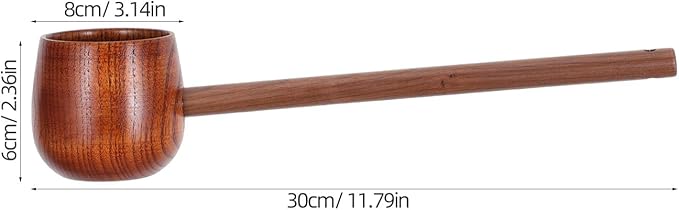 Kichvoe Hishaku Wood Water Ladle - 11.8" Long Handle Japanese Style Dipper | Bath/Sauna Scoop, Deep Serving Soup Spoon for Garden Tea Ceremony