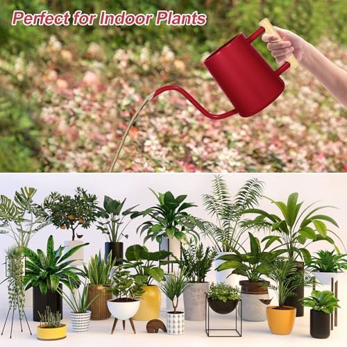 Watering Can Indoor Plants, 35 oz/1000 ml Metal Stainless Steel Watering Can Pot with Long Spout for Indoor House Plants Bonsai Outdoor Garden Flower Decorative (Red) - Image 6