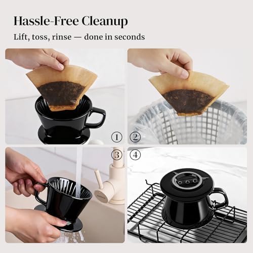 DOWAN Pour Over Coffee Maker, Non-Electric Pour Over Coffee Dripper, Manual Brew Maker, Single Cups Porcelain Slow Brewing Accessories for Gifts, Black - Image 7