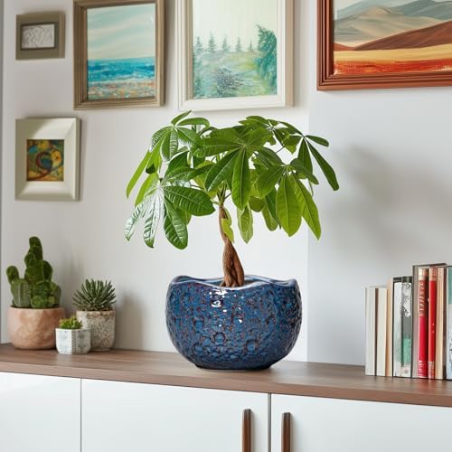 8 Inch Plant Pot, Ceramic Planter for Indoor Plants, Retro Blue - Image 6