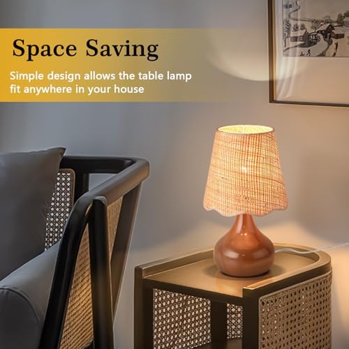 Ziqqeelam Brown Small Bedside Table Lamp for Bedroom, Farmhouse Bedroom Lamps for Nightstand, - Image 5