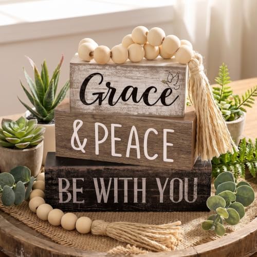 Moucuny 4 Pcs Christian Table Decoration Wooden Stack with Beaded Tassel - Image 6