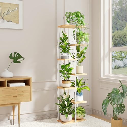 Bamworld Plant Stand 7 Tier Tall Shelf for Multiple Plants White - Image 3