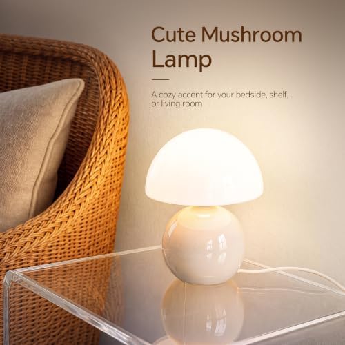 Dawnwake Mushroom Lamp Table Lamp for Bedroom-Small Desk Table Lamps,Cream - Image 2