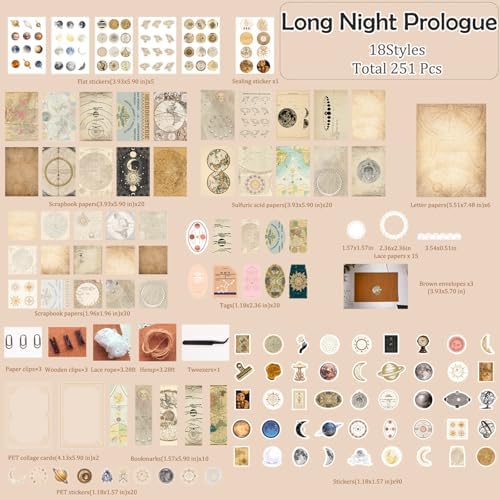 Flartmo 313 Pcs Complete Scrapbook Supplies Kit, Celestial Universe Planets Space Scrapbook Paper & Stickers, Junk Journal Scrapbooking Supplies Kit for Journaling, Embellishments, Card - Image 3