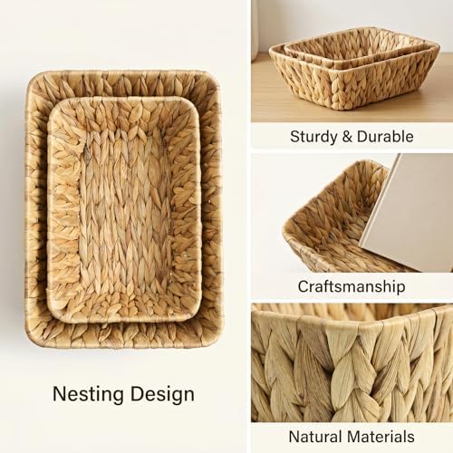 2 Pack Water Hyacinth Storage Baskets, 2 Size Small Wicker Baskets - Image 4