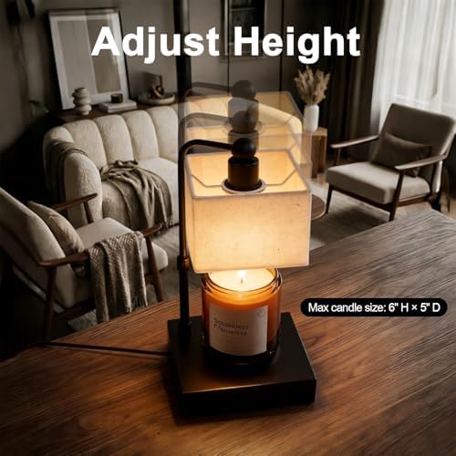 Candle Warmer Lamp with Timer, Dimmable, Adjustable Height, Modern Farmhouse Linen Shade, Black Candle Warming Lamp for Up to 6-Inch Jar Candles, 2 Bulbs Included - Image 3