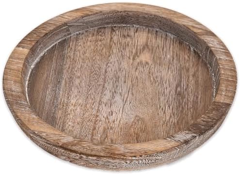 Rustic Wooden Serving Tray - Candle Holder, Round Coffee Table Decor, Home Centerpiece (11.14 in) by RDGDFONG