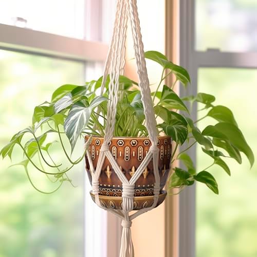 G EPGardening 5.5 Inch Plant Pot - Ceramic Planter for Indoor Outdoor Plants, Boho Round Indoor Flower Pot with Drainage Hole and Saucer, Housewarming Gifts, Garden Home Room Decor, Brown - Image 6