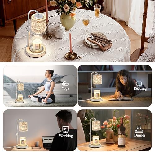 CASTLELIFE Dimmable Candle Warmer Lamp with Timer, Height Adjustable Candle Warmer for Jar Candles, Electric Wax Melt Warmer for Home Decor House Warming Gifts, Birthday Gifts for Women, Silver-Glass - Image 5