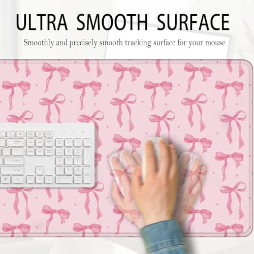 Cute Coquette Pink Bow Aesthetic Mouse Pad 31.5x15.7inch, Preppy Girly Pink Bow Mouse Pads for Wireless Mouse Computers Laptop Desk Accessories, Coquette Girly Office Supplies - Image 4
