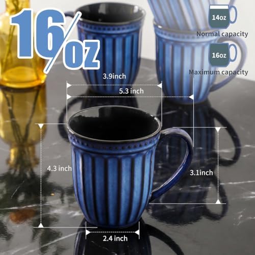 HASENSE Coffee Mugs, 16 Oz Embossed Vertical Fluted Ceramic Coffee Cups - Image 2