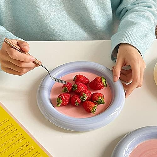 Ceramic Snack Dish Tray Round - Dessert Display Plate Cupcake Storage Tray Jewelry Trinket Tray Dish Desktop Tray Organizer for Home Office Decoration Pink/S - Image 3