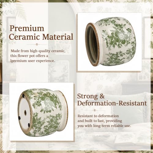 Vintage Planter for Indoor Plants, Ceramic Pot with Drainage Hole - Image 3