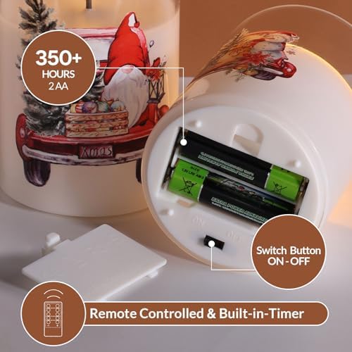 Eywamage Christmas Glass Flameless Candles with Remote, Flickering LED Pillar Candles Holiday Table Decor Gift Set of 3 - Image 3