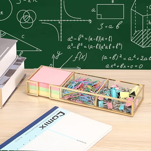 BTSKY Golden Glass 3 In 1 3x3 Inch Sticky Note Holder with Non-Slip Pads - Image 2