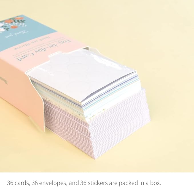 Monolike Day-by-day Card, Thank you-Blossom - Mix 36 Mini Single cards, 36 envelopes, 36 stickers Package