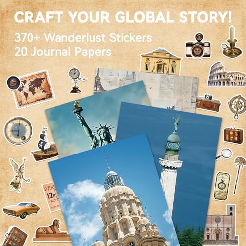52 Sheets World Travel Stickers & Scrapbook Paper Set - Vintage Travel Themed for Scrapbooking Journaling Junk Journal Planner - Retro Adventure Stickers for DIY Crafts - Image 2