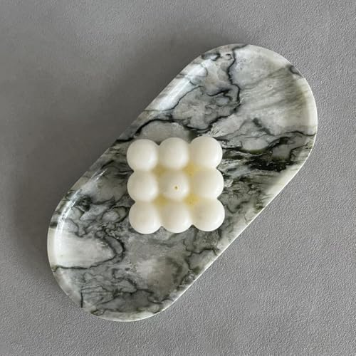 Natural Marble Oval Tray Ornaments Vintage Small Tray Storage Dish for Counter, Vanity, Dresser, Nightstand and Desk (Green Emerald) - Image 3