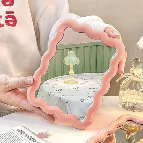 Wave Table Desk Vanity Makeup Mirror Small Make Up Office Mirror Pink - Image 4