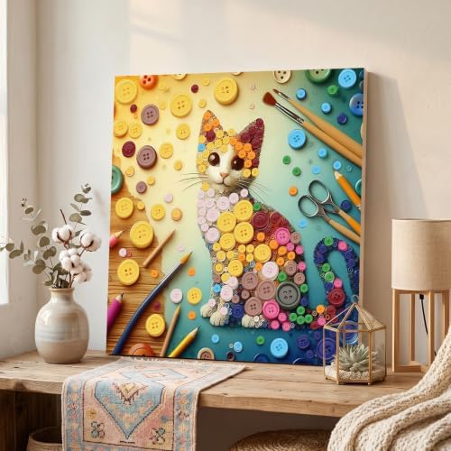 Framed Button Art Kit 11.8" DIY Mosaic Craft for Adults(Kitten) - Image 4