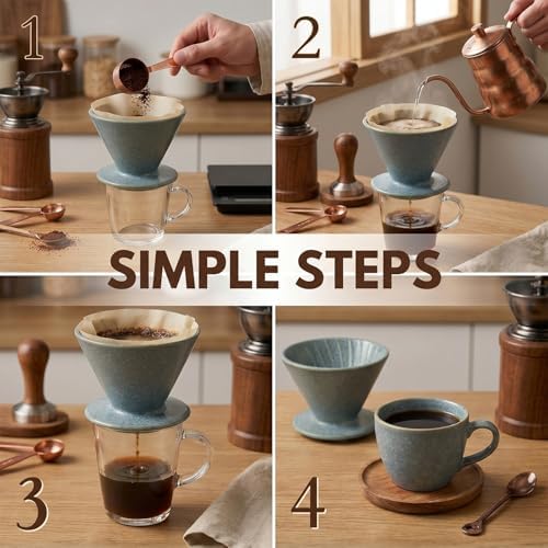 DIF DECO Ceramic Pour Over Coffee Dripper, Reusable Porcelain Portable Pour Over Coffee Maker, Slow Brewing Accessories with 1 Holes for Home, Office, Travel, Camping (Blue) - Image 6
