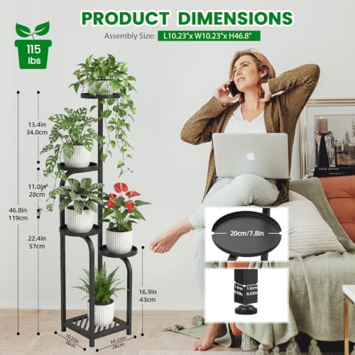 TOSKING Tall 5-Tier Square Plant Stand Indoor Outdoor, Anti-Tip, Black - Image 3