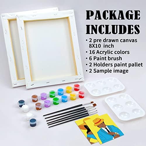 VOCHIC Couples Paint Party Kits Pre Drawn Canvas for Adults Paint and Sip Date Night Games for Couples Painting Set 8x10 Elegant Ladies Gentlemen (2 Pack) Valentine - Image 5