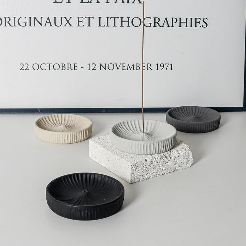 Incense Holder Modern Minimalist Circular Incense Stick Burner for Cones or Sticks for Yoga & Meditation, Enhance Atmosphere,Ceramic Ash Catcher Beige - Image 3