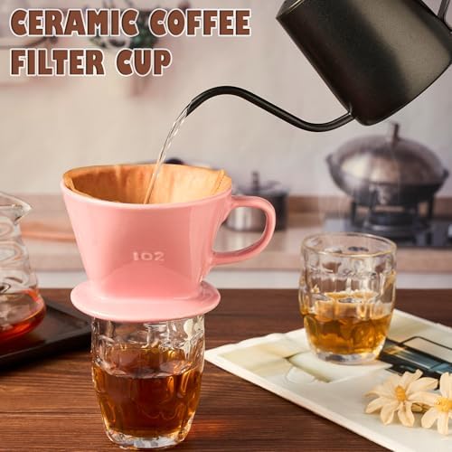 Pour Over Coffee Dripper, Ceramic Pour Over Coffee Maker, Pink - Image 4