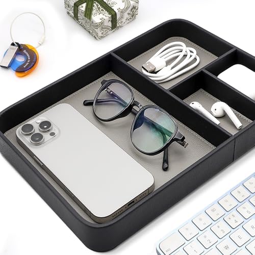 Vegan Leather Valet Tray for Men - Modern Nightstand Organizer for Keys, Wallet, Watch & EDC Essentials, Eco-Friendly & Stylish Storage(Black) - Image 6