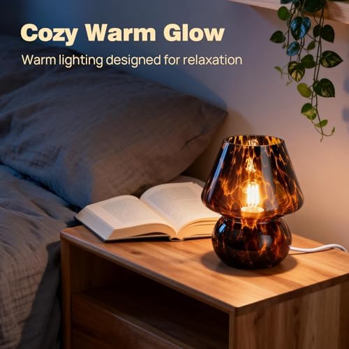 Small Mushroom Table Lamp for Bedside & Nightstand, Murano, Amber - Image 5