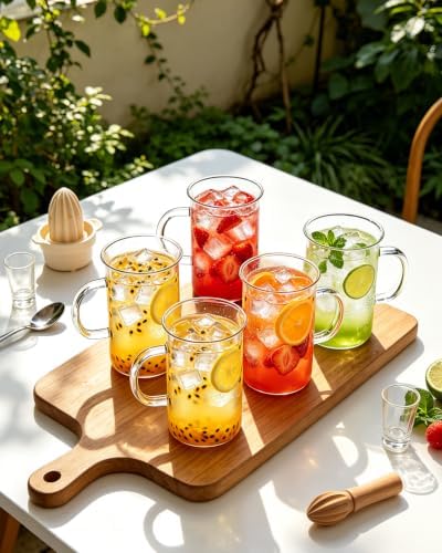 LUXU Glass Coffee Mugs, 13 oz Ice coffee cups,Clear Tea Cups Set of 4 - Image 6