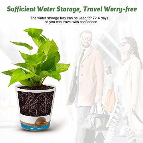 YNNICO Indoor Self Watering Planters with Drainage Holes and Saucers, 8, 7, 6.5, 6, 5.5, 5 Inches, White, 6 Pots - Image 6