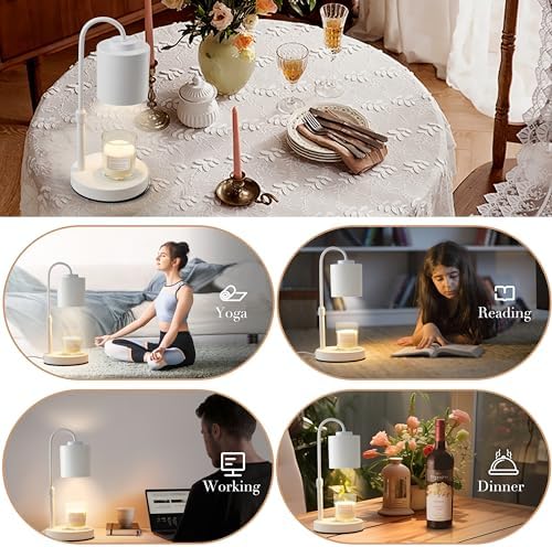 CASTLELIFE Candle Warmer Lamp with Timer & Dimmer, Height Adjustable Electric Wax Melt Warmer for Jar Candles, Gifts for Mom Home Decor, White - Image 5