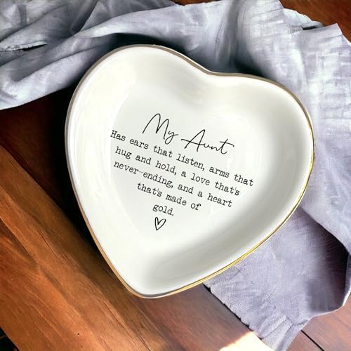 Aunt Gift Heart Ring Dish, White Ceramic Jewelry Dish, Jewelry Storage for Mothers Day, Auntie, Birthday Present for Aunty From Niece, Birthday Christmas Women Days Gifts Idea - Image 6