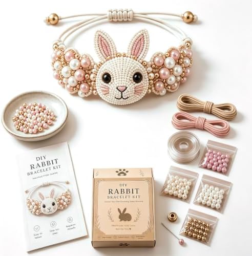 RYCHEENI DIY Beaded Bracelet Kit for Adults, Beginner Jewelry Making Craft Set with Instruction Guide, 3D Animal Beadwork Project, Complete Supplies for Women and Craft Lovers (Rabbit) by RYCHEENIEVCharger