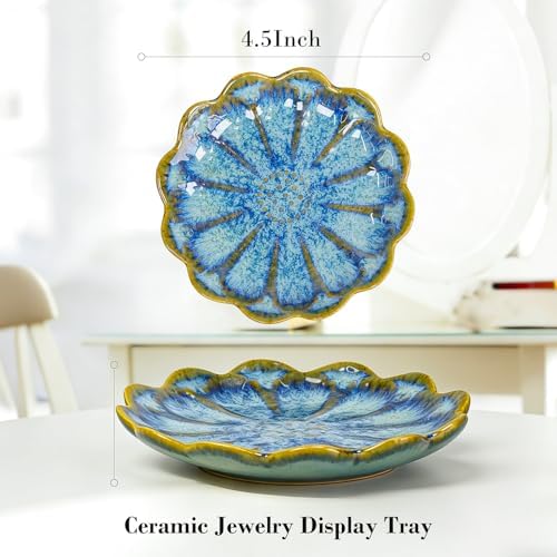 SEEDUSTRY Ceramic Jewelry Tray, Petal Ring Dish, Small Ceramic Jewelry Trinket Holder, Desktop Decoration, Dainty‌ Plate for Rings, Earrings, Necklace, Gifts for Mother Girlfriend Daughter Sister - Image 2