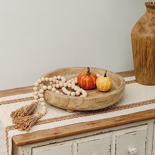 NIKKY HOME 12" Hand Carved Dough Bowls, Paulownia Wood Round Serving Bowl Decorative Wooden Tray, Natural - Image 2