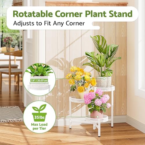 3 Tiered Tall Plant Stand Indoor Outdoor, Metral Plant Shelf for Corner Display Rack, Multi-Tier Folding Planter Pot Holder Flower Stand for Living Room Balcony Garden Patio - WhiteWave - Image 2